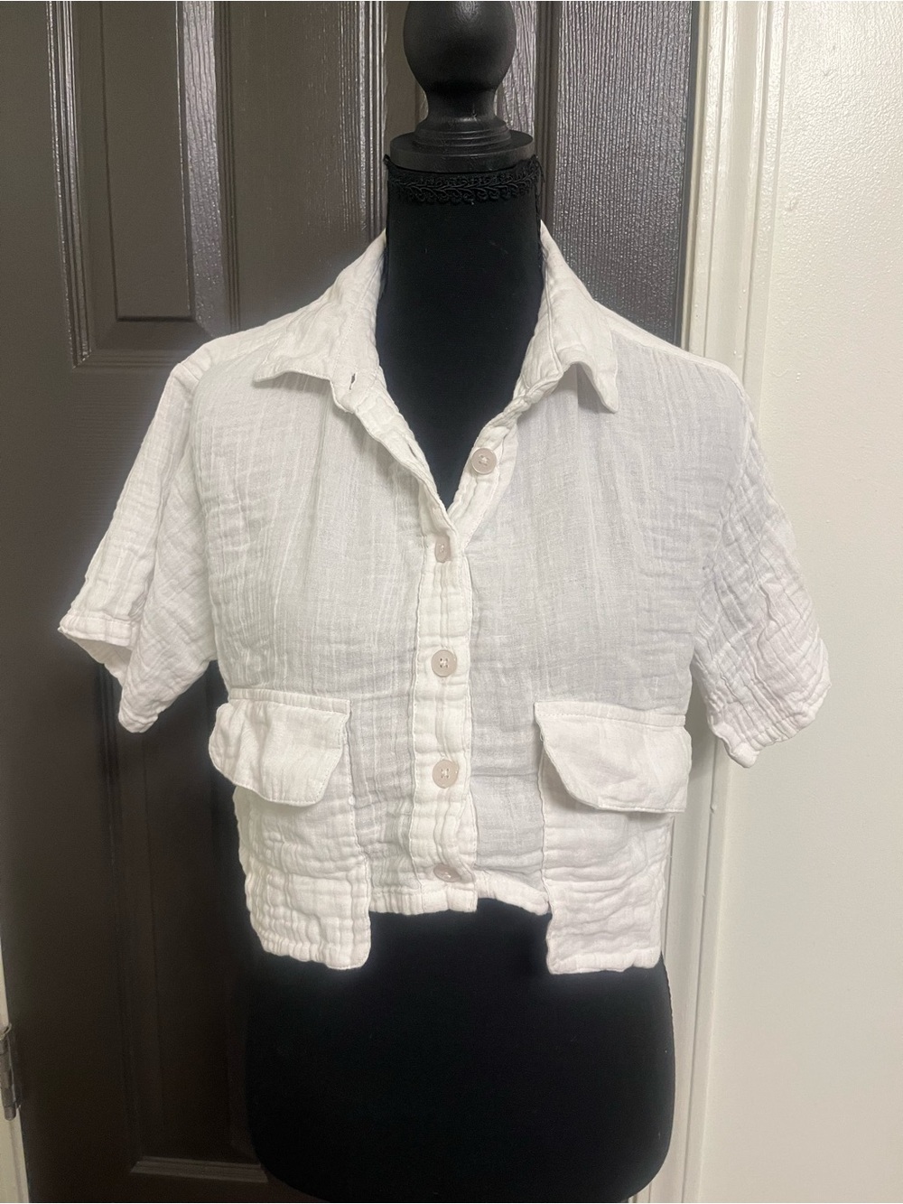 Iky & Me White Crop Button-Up Shirt - Lightweight Summer Top